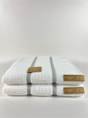 Common Thread Bamboo Eco Melange Bath Towel Set White Gray Soft Cotton 2 pc NEW